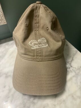aerie khaki baseball cap with white bakery embroidery